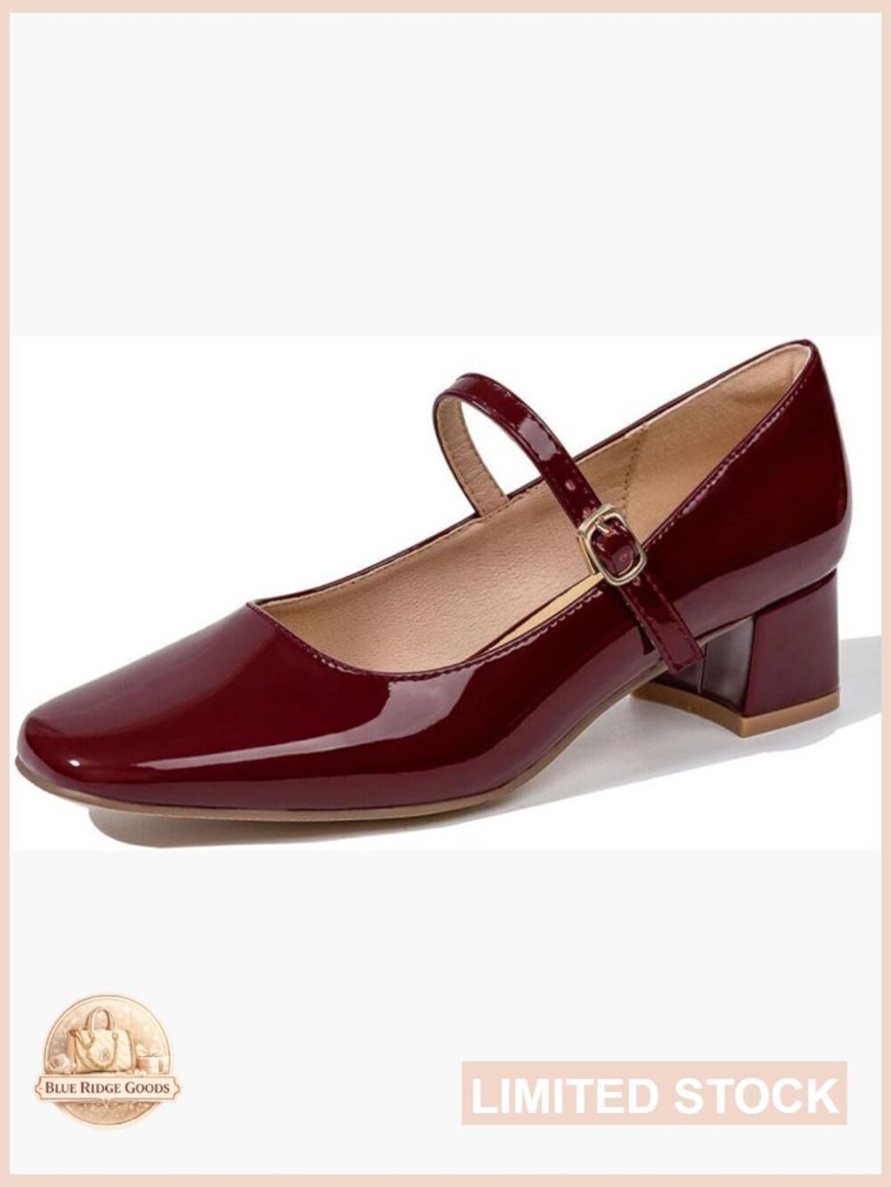 Retro Square Toe Patent Leather Mary Jane Block Heel Pumps